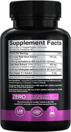 X Gold Health Beet Root Extract + Grape Seed Extract Nitric Oxide Support for Energy & Endurance 95% Polyphenols Non-GMO, Vegan 180 Capsules for Men & Women Made in USA