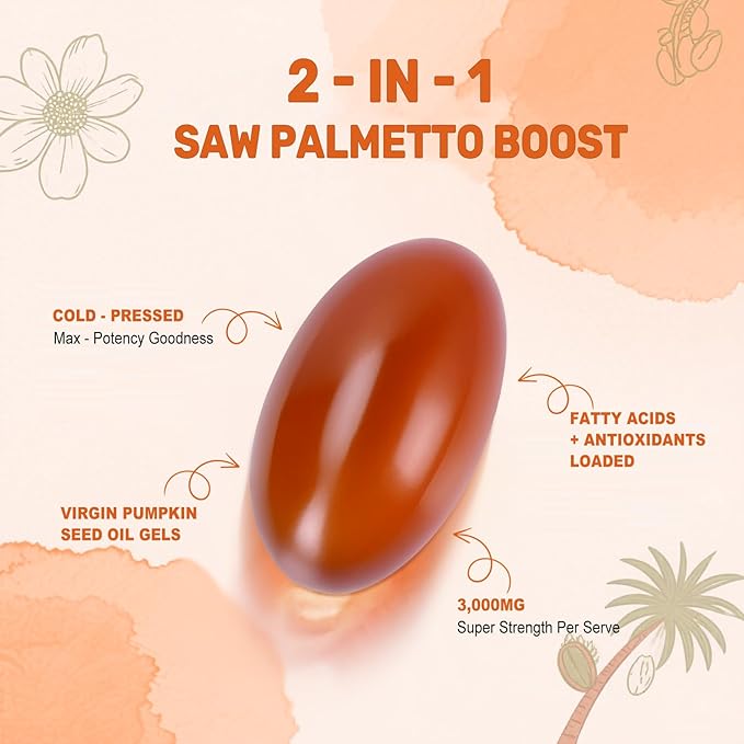 Pumpkin Seed Oil with Saw Palmetto Softgels, 3000mg Per Serving, 300/600 Softgels | Cold-Pressed with Essential Fatty Acids & Phytosterols | Supports Hair, Urinary, Bladder & Prostate Health | Non-GMO