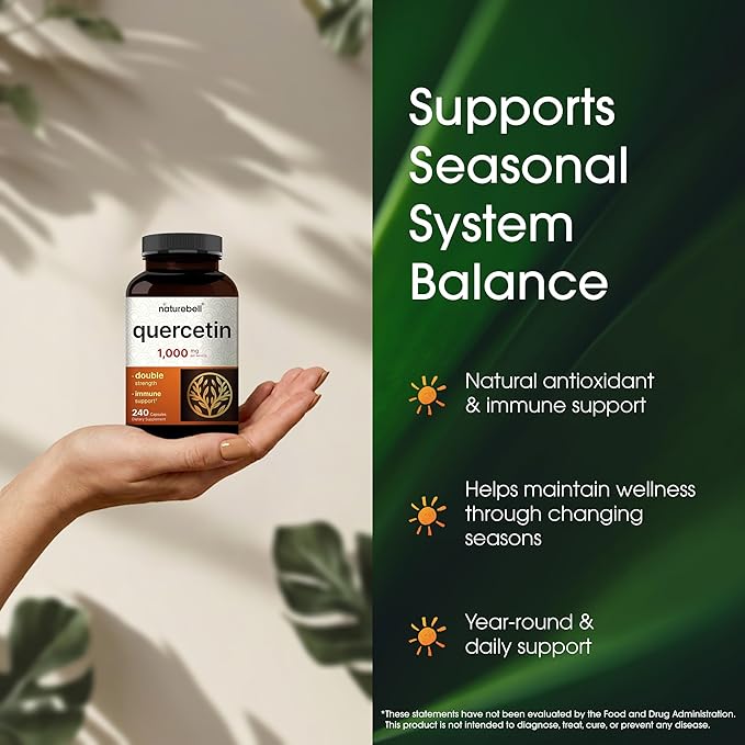NatureBell Quercetin 1,000mg - 240 Capsules - Ultra Strength Supplement for Healthy Immune Support* - Quercetin Dihydrate from Sophora Japonica - Bioavailable Form