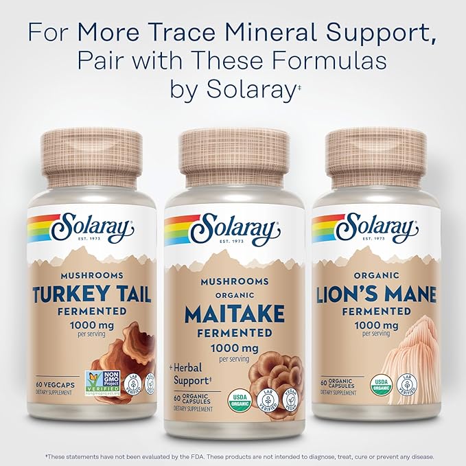 SOLARAY Organic, Fermented Maitake Mushroom Supplement 1000mg - Herbal Adaptogens - Powerful Mushrooms for Health and Wellness Support - Vegan, Gluten Free, 60-Day Guarantee, 30 Servings, 60 VegCaps