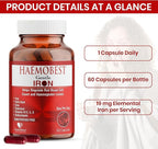 HealthBest High Potency Gentle Iron Capsules 19mg |Slow Release Iron for Faster Absorption, Non-Constipating| Vitamin C, B12, Folate Zinc & Selenium for Anemia, Hemoglobin & Immune Support |60 Count