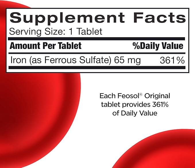 Feosol Original Iron Supplement Tablets, Non-heme, 65mg Iron per Pill, 1 Per Day, 8 Month Supply, for Energy and Immune System Support (120 ct Pack of 2)