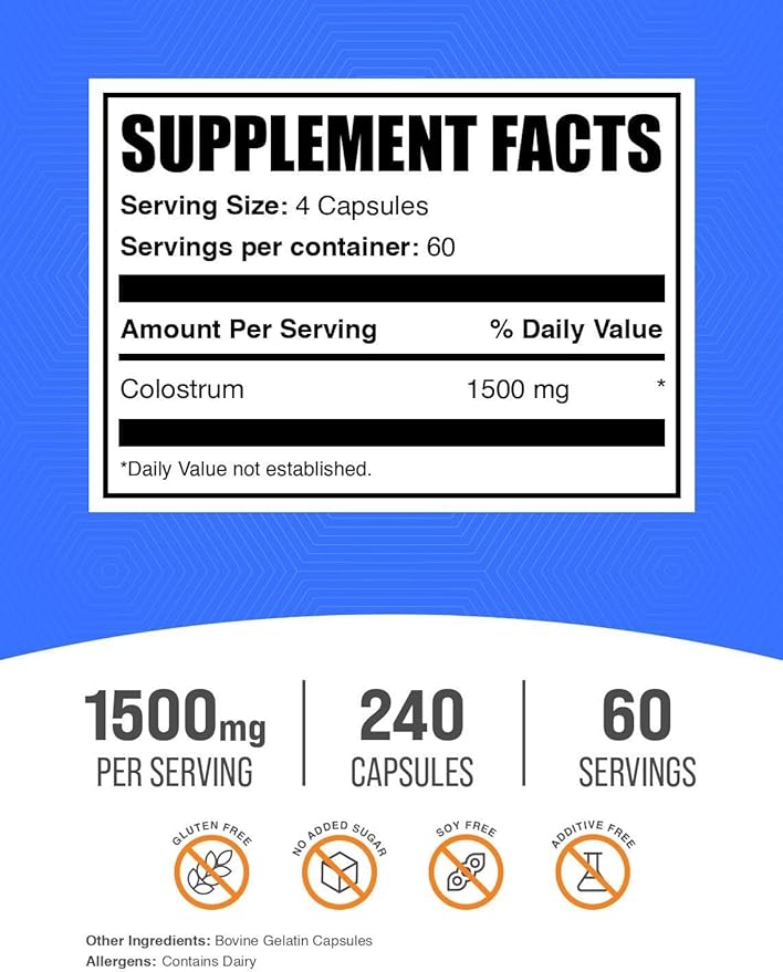 BulkSupplements.com Colostrum Capsules - Colostrum Supplement, from Bovine Colostrum - Gluten Free, 240 Capsules (Pack of 1)