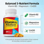 Vitamin B2 Riboflavin 400mg with Magnesium & CoQ10, High Potency Vitamin B2 Supplement for Energy Metabolism & Daily Wellness, 120 Veggie Capsules, 60 Day Supply
