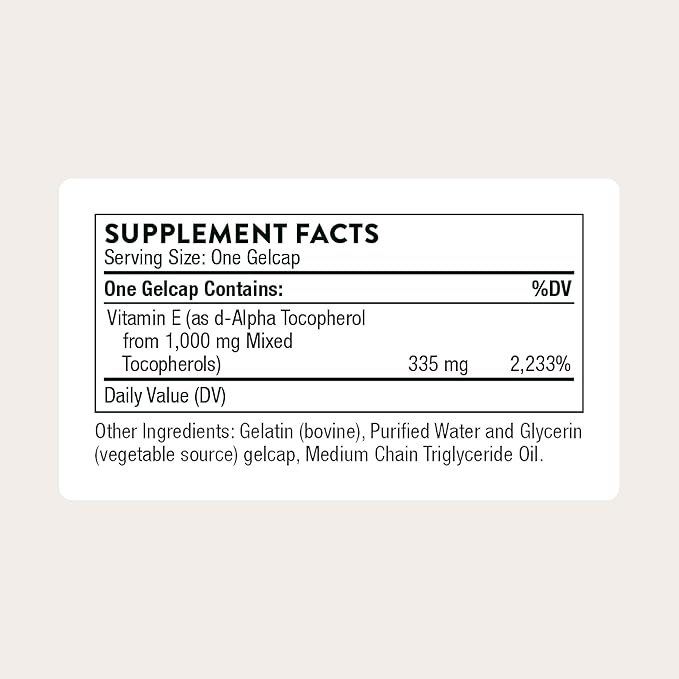 THORNE - Ultimate-E - Vitamin E Supplement from Mixed Tocopherols - Fat-Soluble Antioxidants for Cardiovascular Support* - Third-Party Certified - Gluten, Dairy & Soy-Free - 60 Softgels