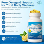 Fortifeye Super Max Omega-3 Fish Oil 60Count 2400mg Made in Norway - High Potency rTG Form Omega 3 Supplement with EPA & DHA, Fish Oil Capsules for Heart Brain Joint Eye Function, Natural Lemon Flavor