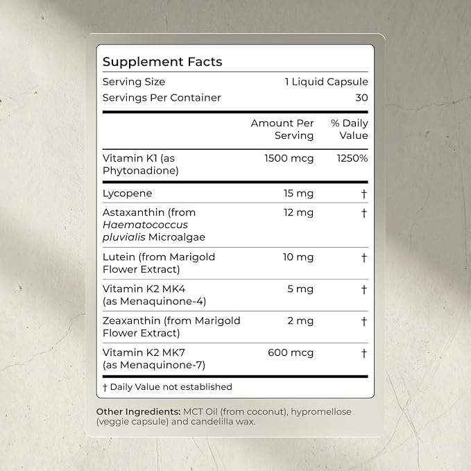 Blueprint Bryan Johnson Advanced Antioxidant Supplement – Lutein, Zeaxanthin, Lycopene, Vitamin K1, K2 – Vegan Capsules for Vision, Bone & Heart Support – Updated Formula of Essential Softgels