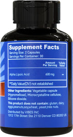 2 Pack Alpha Lipoic Acid Supplement, Alpha Lipoic Acid 600mg Per Serving, Vegan, Gluten Free, Non-GMO ALA Supplement, 120 Vegetable Capsules