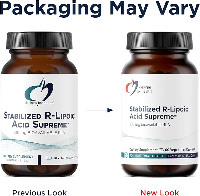 Designs for Health Stabilized R-Lipoic Acid Supreme - 100mg RLA Supplement with Taurine - Non-GMO, Gluten Free (60 Capsules)