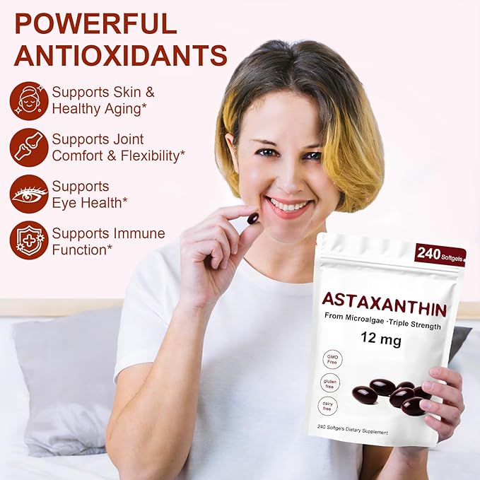 Astaxanthin 12mg,240 Softgels,Premium Astaxanthin Antioxidant Supplements,Supports Eye,Skin,Immune,Internal Circulation,Non-GMO, Gluten Free, No Soy-8 Month Supply