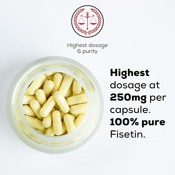 Fisetin Supplement – 250mg, 60 Capsules, 1 Bottle | German‑Made, Swiss‑Tested | Senolytic Antioxidant for Brain, Cellular & Longevity Support | Vegan, Non‑GMO