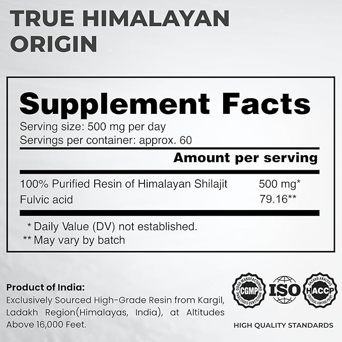 Shilajit Authentic Himalayan Shilajit Resin for Men & Women, High Fulvic Acid, Energy & Stamina, Immune Support, 85+ Trace Minerals, Lab Tested Organic Shilajit Resin, 100% Natural, 30 Grams