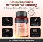 pureclinica Maximum Strength Resveratrol 1000mg x 360 Tablets - (4 Bottles of 90-12 Months Supply). 10 x Strength w/Black Pepper Extract