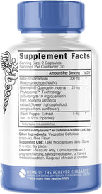 Nutri NMN Supplement 300mg NAD Supplement - Ultra High Absorption Stabilized NMN Nicotinamide Mononucleotide, 40% More NAD+ with Quercetin Phytosome & Black Pepper - mnm Supplement (60 Capsules)