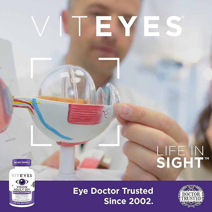 Viteyes Vision for Ages 50 Plus for Eye Health, Vision Support, Aging Eyes, Lutein, Zeaxanthin, Omega-3, Zinc, Vitamin C, Vitamins D, Vitamins E, Eye Doctor Trusted, Manufactured in The USA, 90 Ct