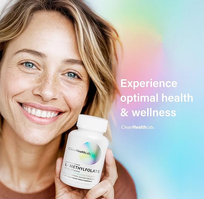 CleanHealthLab L-Methylfolate 15mg, 5-MTHF Active Folate - Maximum Potency Methylated Vitamin B9 Supplement - Support for Brain Health, Energy, Nerves, and Methylation with No Fillers (90 Count)