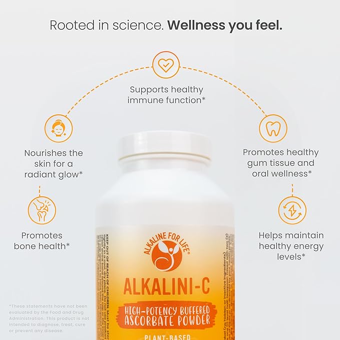 Alkaline for Life Alkalini-C Buffered Vitamin C Powder, L-Ascorbate Mineral Ascorbates with Calcium Magnesium Potassium and Zinc, Corn-Free Non-GMO Easy-Mix pH-Balanced Daily Wellness Support, 16 oz
