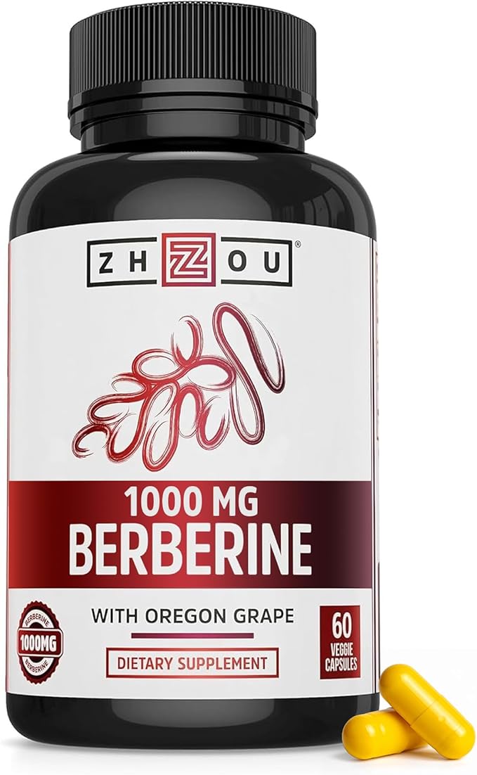Zhou Berberine with Oregon Grape - Berberine Supplement for Women & Men, Gut Health, Metabolic Function, Berberine 1000mg Per Capsule - 60 Vegetarian Capsules (Pack of 1)