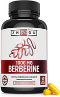 Zhou Berberine with Oregon Grape - Berberine Supplement for Women & Men, Gut Health, Metabolic Function, Berberine 1000mg Per Capsule - 60 Vegetarian Capsules (Pack of 1)