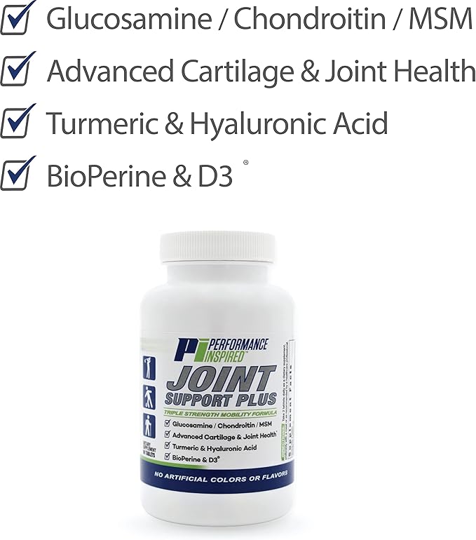 PERFORMANCE INSPIRED Nutrition Joint Support Plus – Glucosamine, Chondroitin, Turmeric & BioPerine – Triple Strength Joint Comfort & Mobility Support – 90 Count