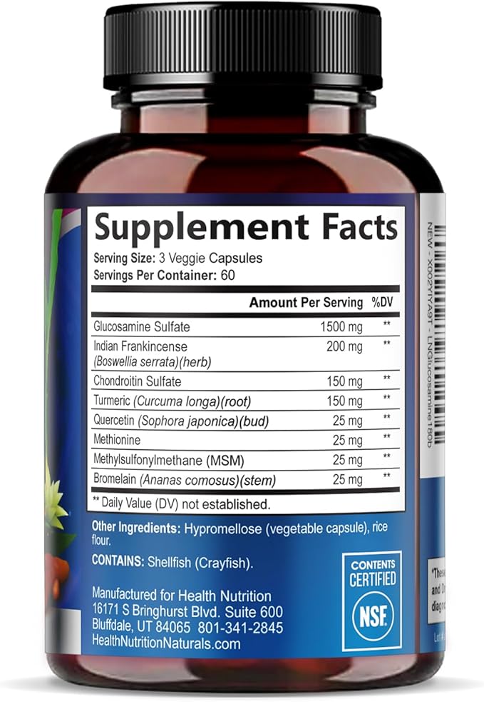 Glucosamine Chondroitin MSM Complex - 3X Strength Joint Support Supplement with Glucosamine Sulfate, Turmeric, Boswellia - For Cartilage, Mobility & Flexibility - Bottled in USA - 180 Capsules