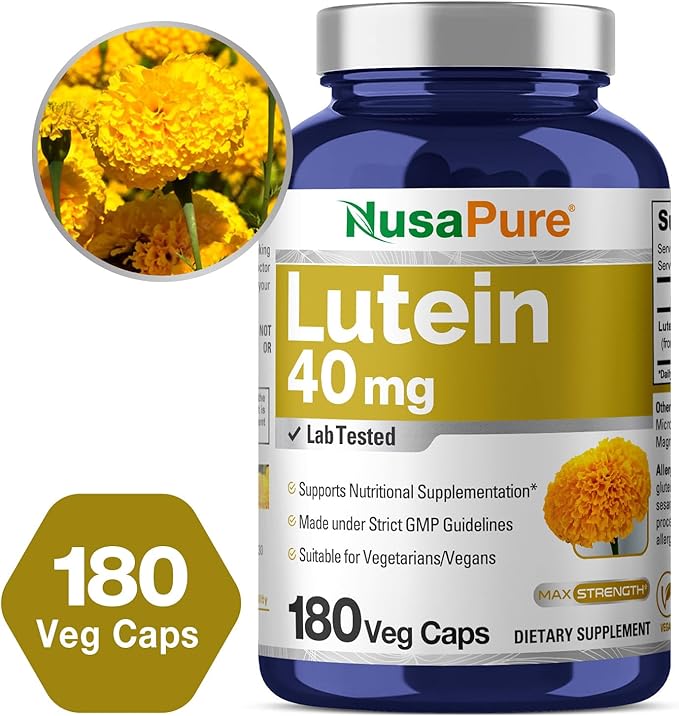 NusasPure Lutein - Suitable for Vegetarian/Vegan, Non - GMO - 40 mg - 180 Capsules