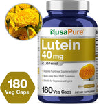 NusasPure Lutein - Suitable for Vegetarian/Vegan, Non - GMO - 40 mg - 180 Capsules