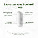 Saccharomyces Boulardii Probiotics + FOS Supplement, 10 Billion CFU, 240 Veggie Capsules – Probiotic & Prebiotic for Women & Men – Gut, Immune & Digestive Health Support – Non-GMO