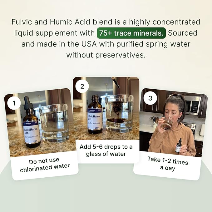 Fulvic Humic Acid 75 + Trace Minerals Liquid Supplement - Plant Derived in USA - Fulvic Acid Minerals Concentrate for Energy, Gut Health and Hydration- 1 gram per Serving - 2 oz.
