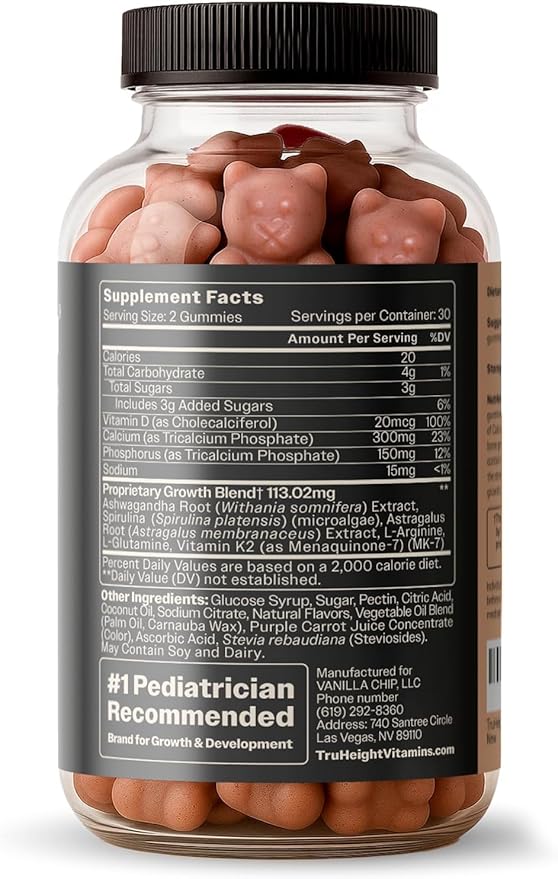 TruHeight Growth Gummies (Watermelon) Tall Nutrition for Natural Growth Supplement for Kids & Teens - Vitamin D, K, Calcium & Ashwagandha, Bone Strength Vitamins D3 K2, Picky Eater, Taller Ages 5+