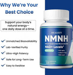 Pure NMNH 600mg Liposomal NAD Supplement for Women & Men - NMNH (Dihydronicotinamide Mononucleotide, NMN Alternative) for Anti-Aging, NAD+ Levels, Immune, and Energy, 120 Capsules (120-Day Supply)