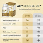 nmn Supplement 1000mg Pure Organic with Resveratrol - 3-in-1 Advanced Formula for NAD+ Boost, Cellular Energy & Anti-Aging - 99% Pure NMN, Supports Immune & Muscle Health - 60 Vegan Capsules,