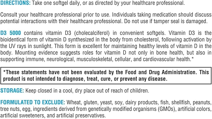XYMOGEN D3 5000 - Bioavailable Vitamin D3 5000 IU (125 mcg) - High Strength Vitamin D Supplement for Immune Bone & Heart Health Support - 180 Softgels