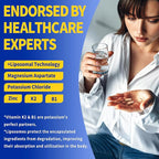 Potassium Magnesium Supplement, 1600mg Liposomal Magnesium Aspartate, Potassium Chloride, with Zinc, K2, Vitamin B1 for High Blood Pressure, Support Vascular, Bone & Leg Cramps, 120 Veg Capsules