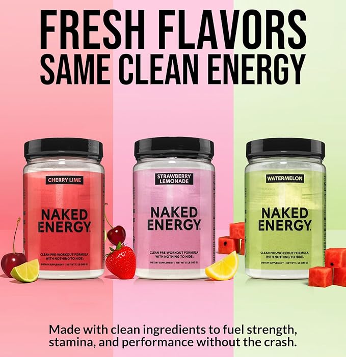 NAKED Cherry Lime Energy - Clean Pre Workout Supplement for Men and Women, NSF Certified, Vegan Friendly, No Added Sweeteners, Colors Or Flavors - 30 Servings