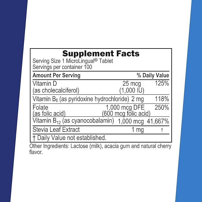 Superior Source No Shot Vitamin B-12 Cyanocobalamin 1000 mcg, B-6, Folic Acid & Vitamin D-3 1000 IU - Supports Energy, Brain, Heart, & Bone Health - 100 Sublingual Dissolving Tablets