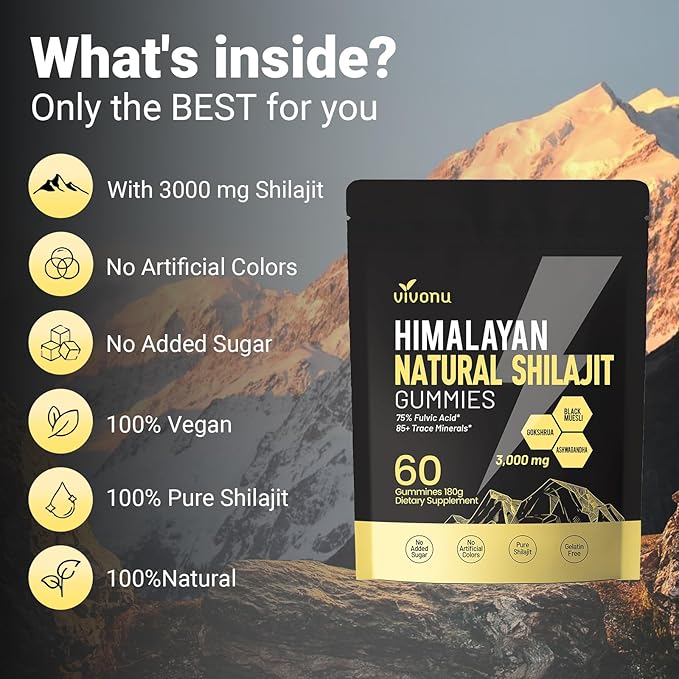 Pure Himalayan* Shilajit* Gummies, micronutrient Supplement, Himalayan Premium Ingredient with Shilajit, Ashwagandha, Gokshura, Fulvic Acid & 85+ Trace Minerals I for Men, Women (60 Gummies/1 Bag)