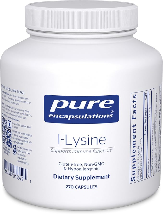 Pure Encapsulations L-Lysine - Essential Amino Acid Supplement for Immune Support & Gum, Lip Health* - with L-Lysine HCl - 270 Capsules