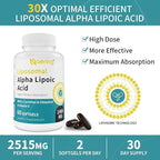 Liposomal Alpha Lipoic Acid 1400mg Softgels, ALA Supplement with L-Carnitine 1000mg, Ubiquinol (Active CoQ10) 100mg and Vitamin E 10mg for Antioxidants, Nerve & Energy, 120 Softgels