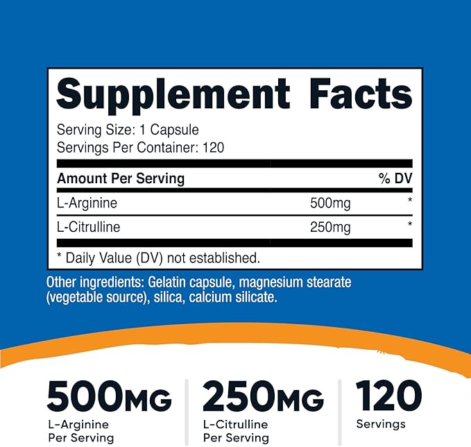 Nutricost L-Arginine L-Citrulline Complex 750mg, 120 Capsules - Non-GMO