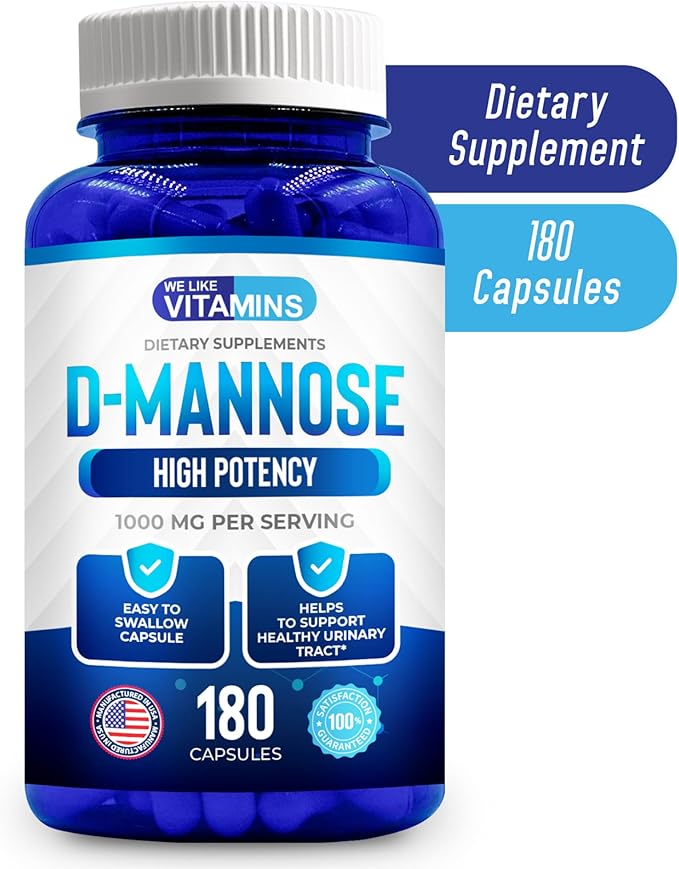 We Like Vitamins D-Mannose 1000mg Capsules - 180 Easy to Swallow Veggie Capsules - Cranberry D Mannose Supplement Helps Support Bladder and Urinary Tract Health