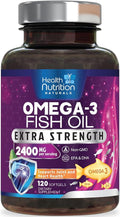 Omega 3 Fish Oil Supplements - 2400mg Fish Oil Per Serving - Triple Strength Omega-3 with EPA & DHA Fatty Acids - Natural Heart, Brain & Immune Support - Wild Caught, Bottled in USA - 120 Softgels
