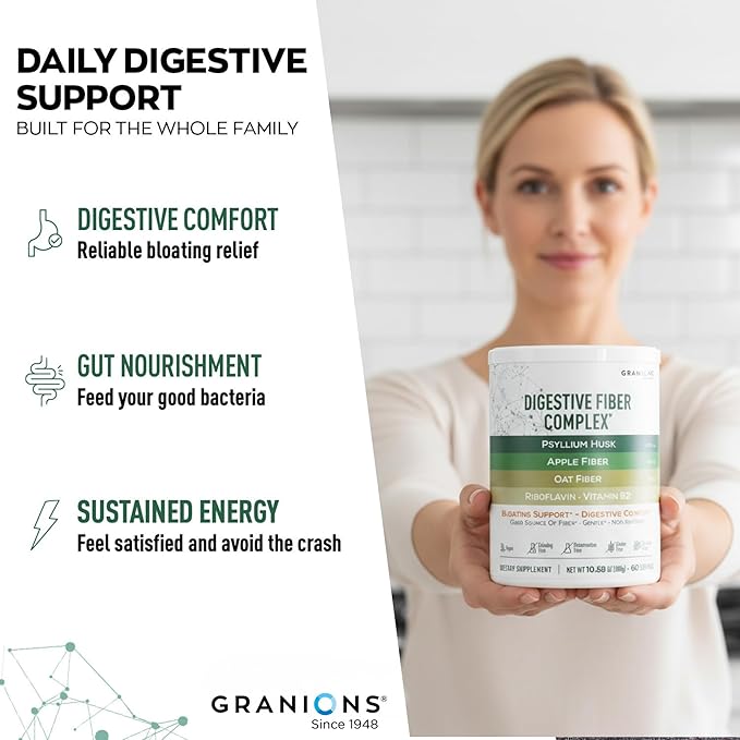 Psyllium Husk Powder 4in1 Digestive Fiber Supplement - Gut Health, Bloat Relief for Women and Men, Soluble and Insoluble Psyllium Husk Fiber Powder, Vitamin B2 - Vegan, Unflavored, Sugar-Free, 60 Day