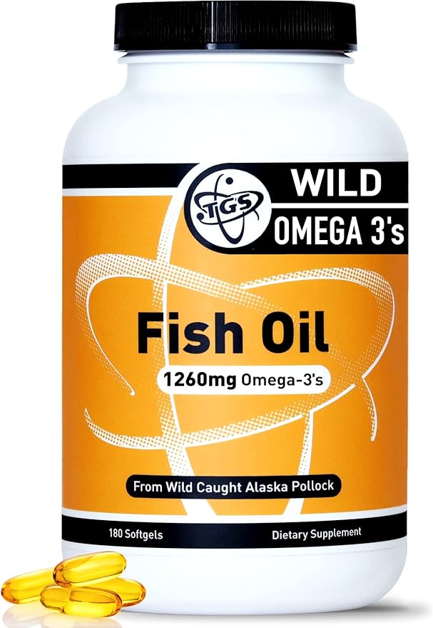 TGS Extra Strength Omega 3 Fish Oil Supplement - 1260mg EPA DHA for Men & Women - Burpless, Pure Omega 3 Fatty Acids from Wild Alaska Pollock in Triglyceride Form - 180 Capsules, 90 Servings