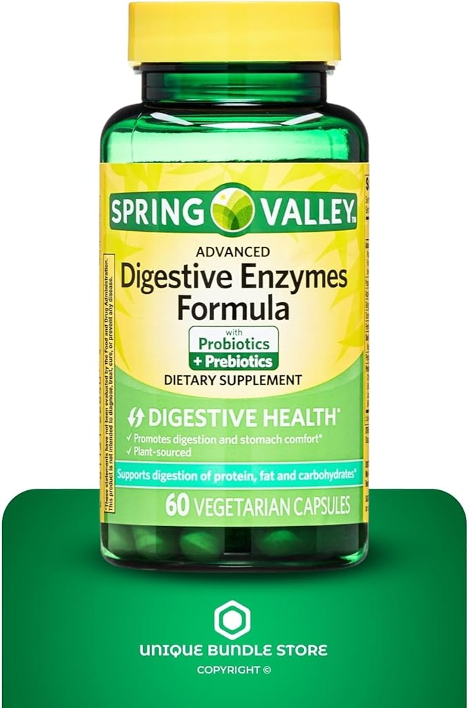 Digestive Enzymes – 60 Vegetarian Capsules, Enzimas Digestivas with Probiotics and Prebiotics, Enzymes for Digestion, Daily Digestive Health Supplement (Pack of 1)