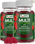 YumVs Teen Multivitamin Gummies with Biotin and Antioxidants - Raspberry Flavor - Hair Skin Nails Support - Kosher Teenager Vitamins for Boys and Girls 12-17 (60 Count (Pack of 2))