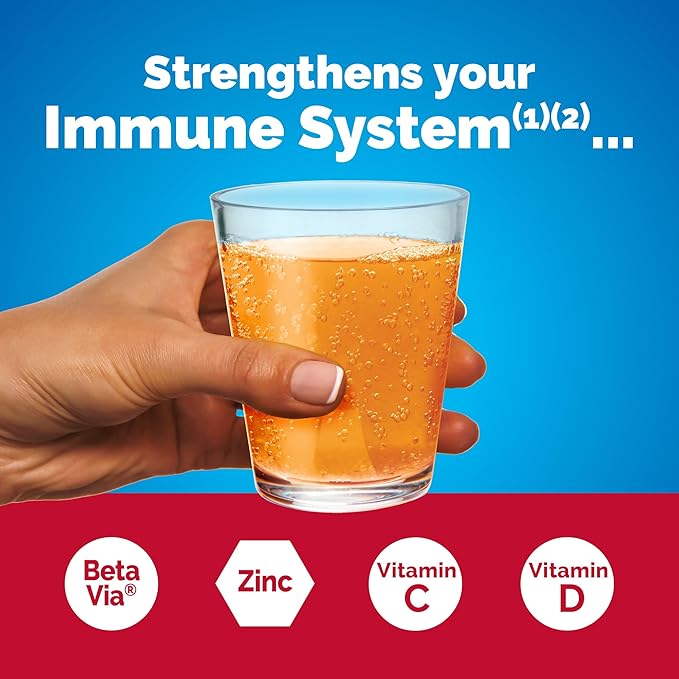 Emergen-C Immune+ Triple Action Immune Support Powder, BetaVia (R), 1000mg Vitamin C, B Vitamins, Vitamin D and Antioxidants, Super Orange – 30 Count