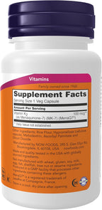 NOW Foods Supplements, MK-7 Vitamin K-2 100 mcg, Cardiovascular Support*, Supports Bone Health*, 60 Veg Capsules