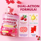 2 Pack Vegan Cranberry Gummies with D Mannose - Supports Urinary Tract Health for Women & Men, Sugar-Free, Non-GMO and Gluten Free, Strawberry Flavor, 120 Count
