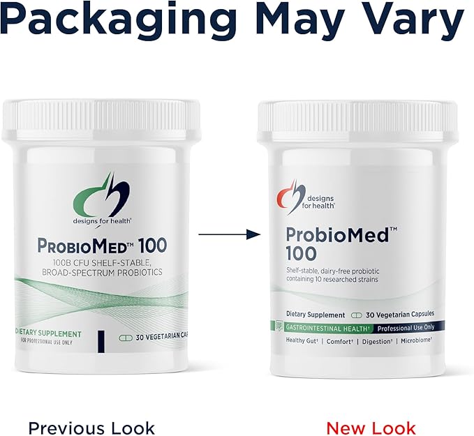 Designs for Health ProbioMed 100 - Probiotics for Digestive Health - 10 Strains with Lactobacillus Acidophilus Probiotic + Lactobacillus Rhamnosus - Gut Health + Immune Support Supplement (30 Caps)